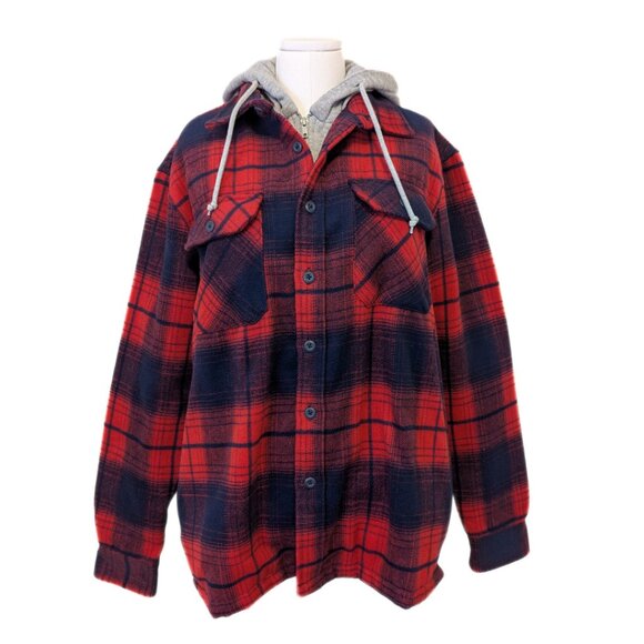 💫HOST PICK💫 Plaid Zara Jacket Hoodie Layered Red Navy Zip Up Size M Men's - Picture 1 of 9